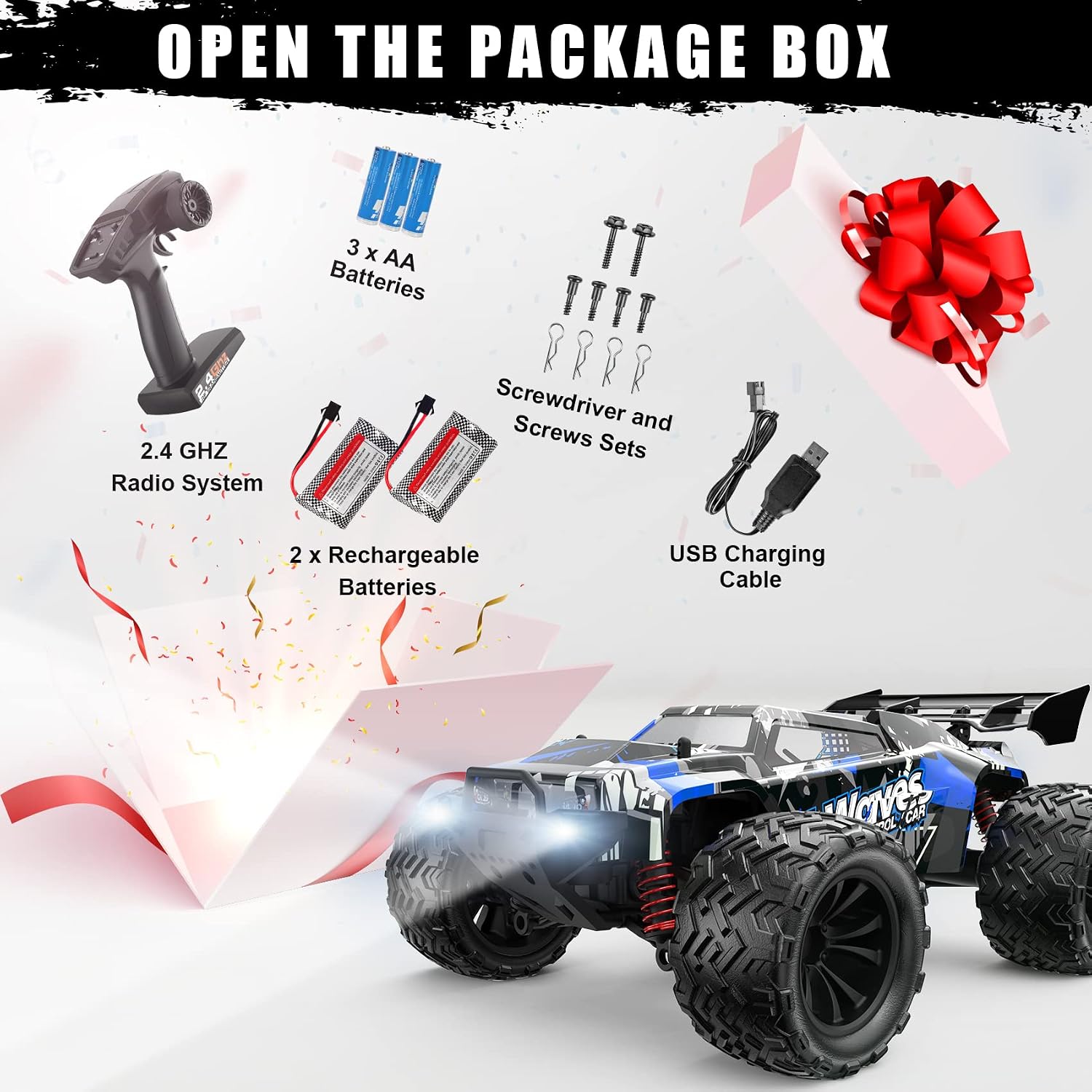 QFC RC Cars, Remote Control Car 1:14 Scale 40+ Km/h High Speed Off Road RC Truck with Headlights, 4WD All Terrains Electric Toy Racing Car for Boys Girls