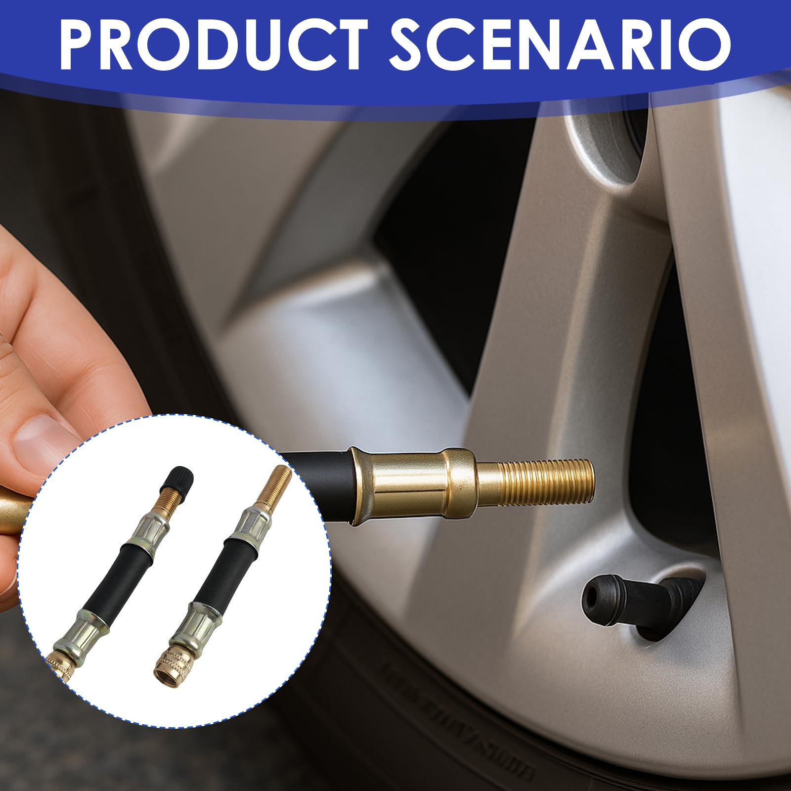 Prolunga Valvola Pneumatico (90° + 100mm), in Gomma e Ottone – prolunga valvola per Auto, Moto, Bicicletta, Scooter, Camion – Resistente al Calore (90°, 100MM)