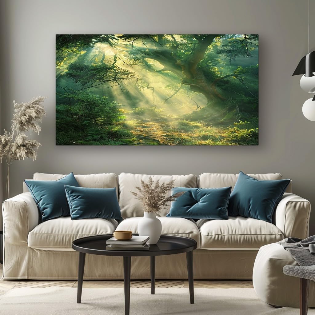 MKBKLI Abstract Canvas Wall Art for Living Room Green Forest Landscape Paintings for Bedroom, Office, Kitchen - Home Decor Pictures, 50x100cm