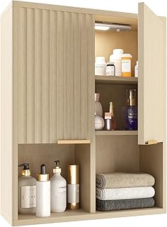 14 Beach Bathroom Ideas for Breezy Calm Coastal Style 57 HAIOOU Fluted Bathroom Wall Cabinet with Motion Sensor Light, Curved Pro...
