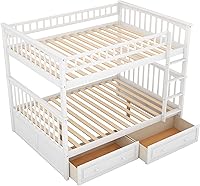 Vista 87 de Harper & Bright Designs Litera de tamaño matrimonial sobre matrimonial con 3 cajones, litera de madera maciza con almacenamiento y riel