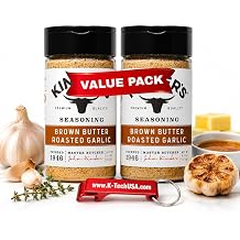 Brown Butter Roasted Garlic Seasoning Blend, 6.1 oz Bottles Pack of 2, Savory Garlic Butter Seasoning for Chicken, Steak, Vegetables, Potatoes Brown Butter Roasted Garlic with K-Tech USA Keychain
