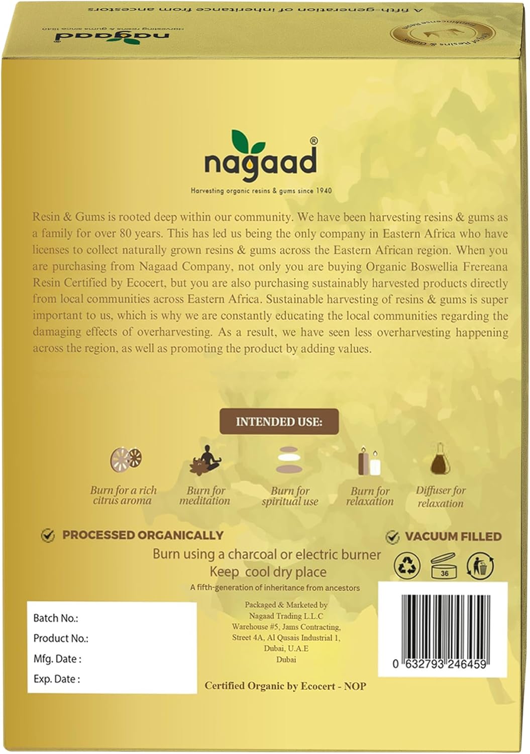 Organic Frankincense Frereana Resin – 2oz (56.8g) 100% Pure Wild-Harvested Boswellia Frereana | High-end Incense | Premium Frereana Resin for Purification, Aromatherapy, Olibanum Luban.