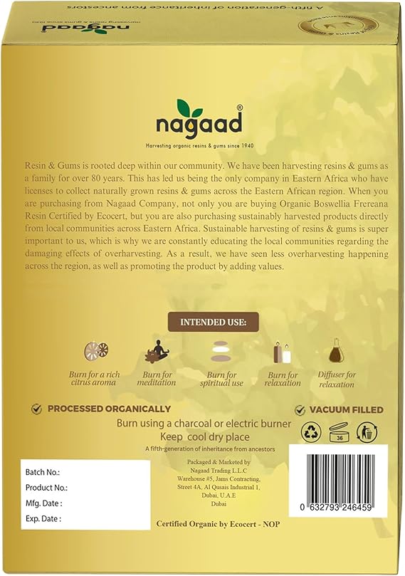 Organic Frankincense Frereana Resin 2oz (56.8g) 100% Pure Wild-Harvested Boswellia Frereana | High-end Incense | Premium Frereana Resin for Purification, Aromatherapy, Olibanum Luban.