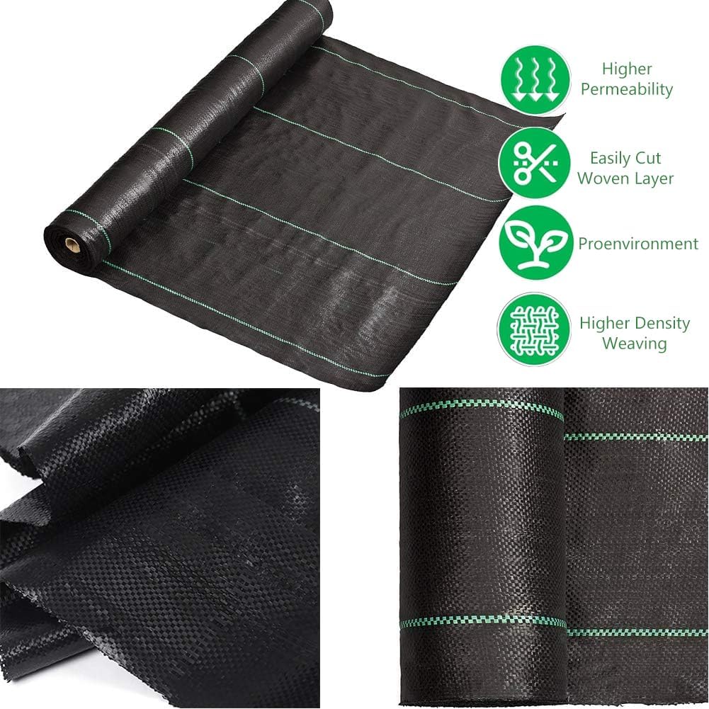 Heavy Duty Weed Barrier Landscape Fabric Roll 3FT x 100FT, Non Woven Ground Cover Weed Control Fabric for Garden Beds, Landscaping, Yard, Durable Weed Blocker Fabric