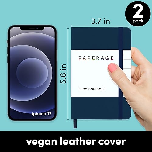 Miniatura 2 de PAPERAGE Cuaderno de bolsillo con forro, paquete de 2, (azul marino), 160 páginas, cuaderno pequeño, 3.7 pulgadas x 5.6 pulgadas, papel grueso de