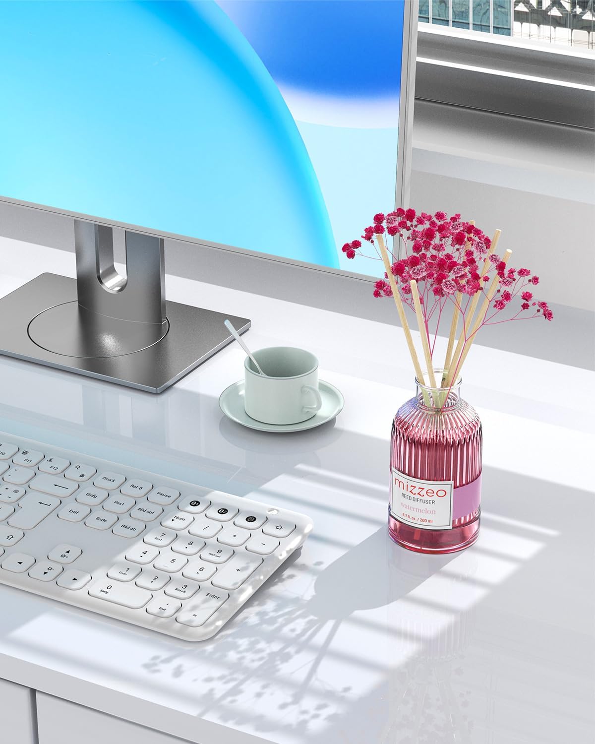 MIZZEO Reed Diffuser Set, Watermelon 6.76 fl oz Highly Scented Room Diffuser Home Fragrance Essential Oil Reed Flower Diffuser, House Bedroom Office Decor & Gifts - Image 6