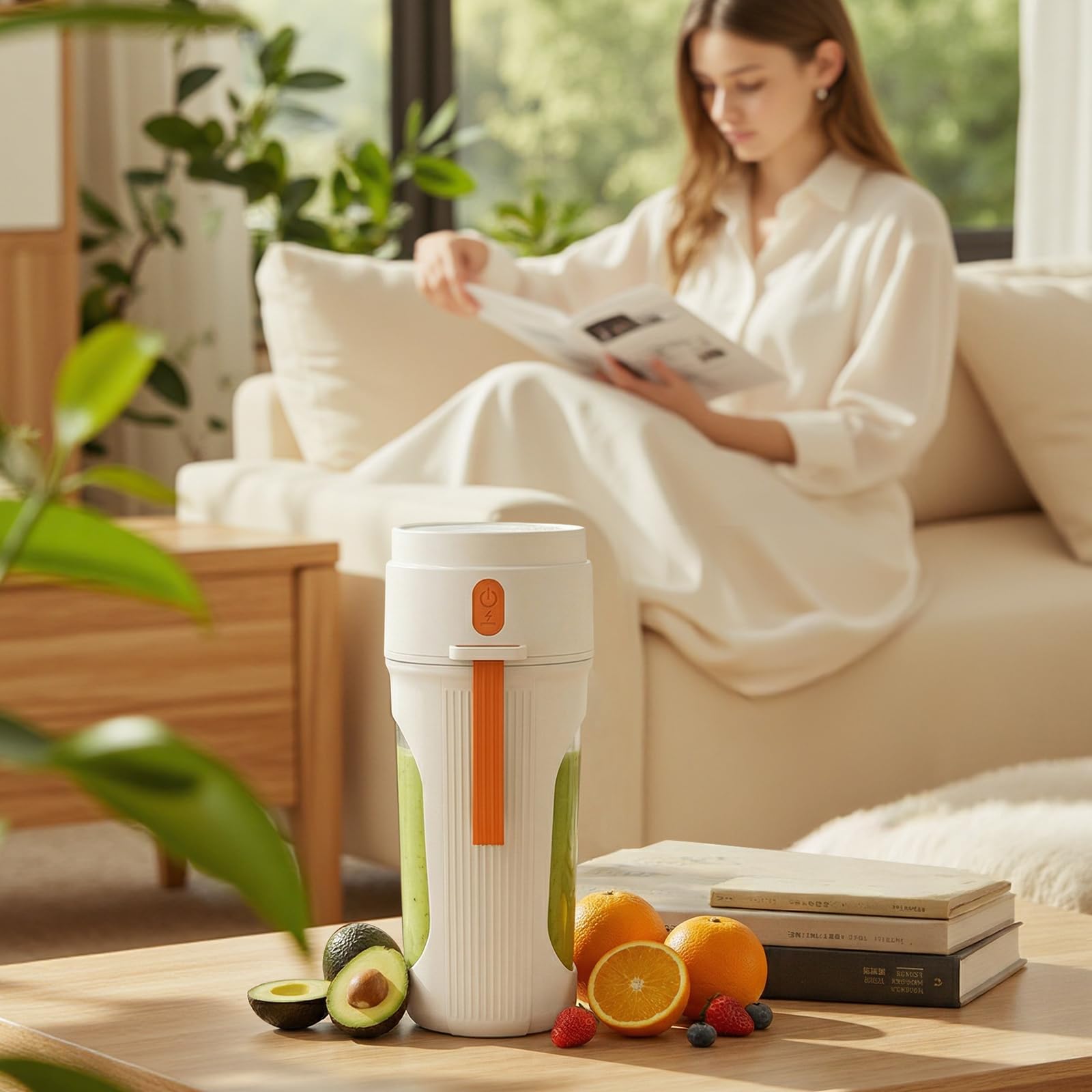 WGIDSKKI Batidora Portátil 450ml para Batidos, Mini Batidora Potente con 12 Cuchillas de Acero Inoxidable, Tapa Hermética y Recargable vía Type-C, Fitness y Hogar, Compacta, Sin BPA - Naranja — view 5