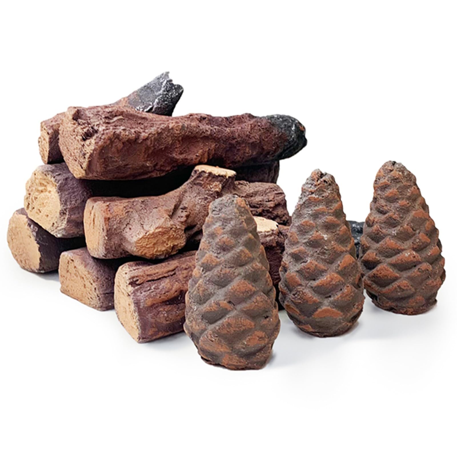 Gas Fireplace Logs,10pcs Small Firepit Logs, Decorative Ceramic Firewood Log Set for Indoor Outdoor Gas Insets,Vented,Ventless,Electric,Bioethanol,Gel Fireplaces, Long 6-22cm
