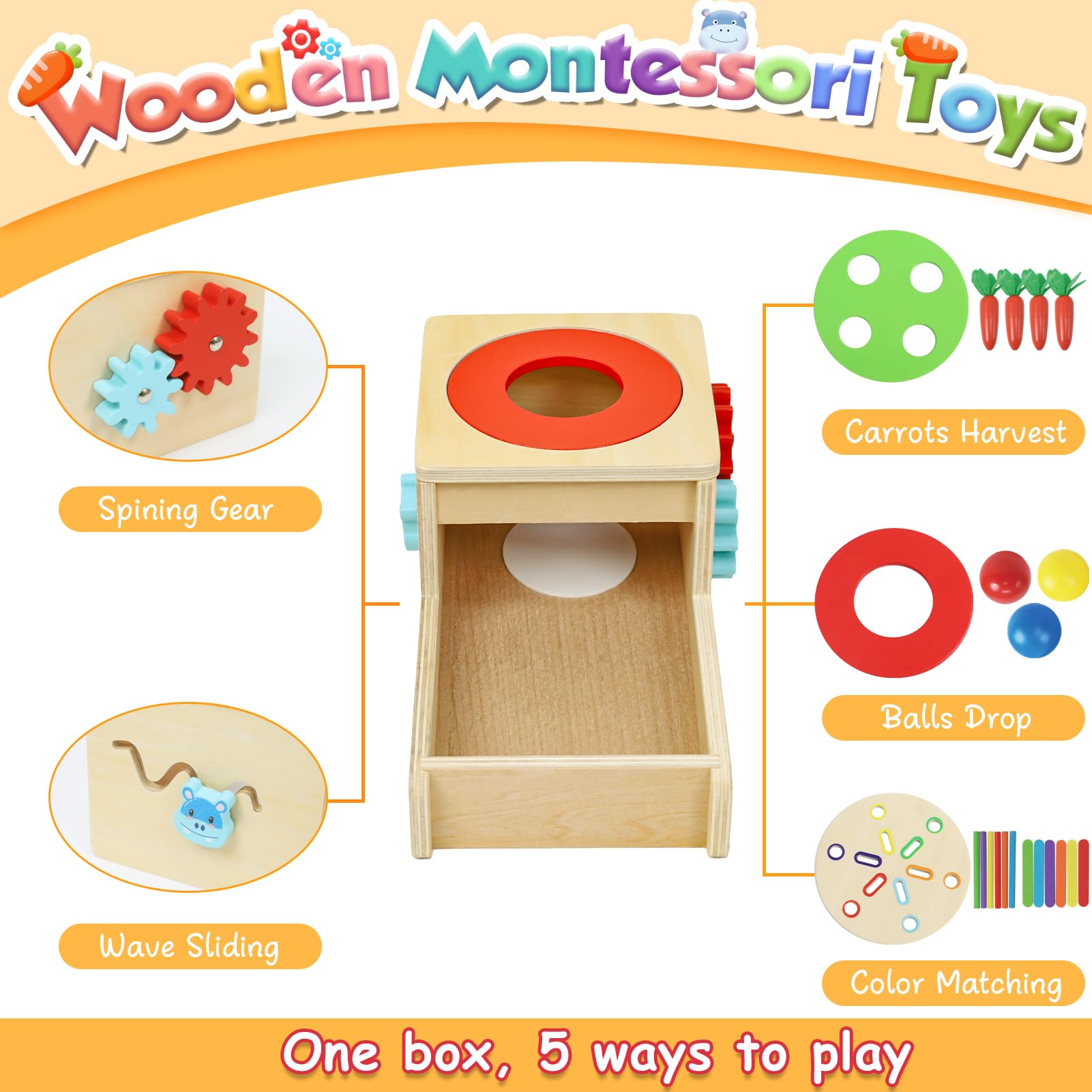 LZDMY Gioco Montessori Legno 1 Anno, Giochi Bambini con Carote Gioco, Scatola Permanenza Montessori Bambini di 1 2 3 Anni, Gioco sensoriale Compleanno Regalo di Pasqua per Ragazzo Ragazza
