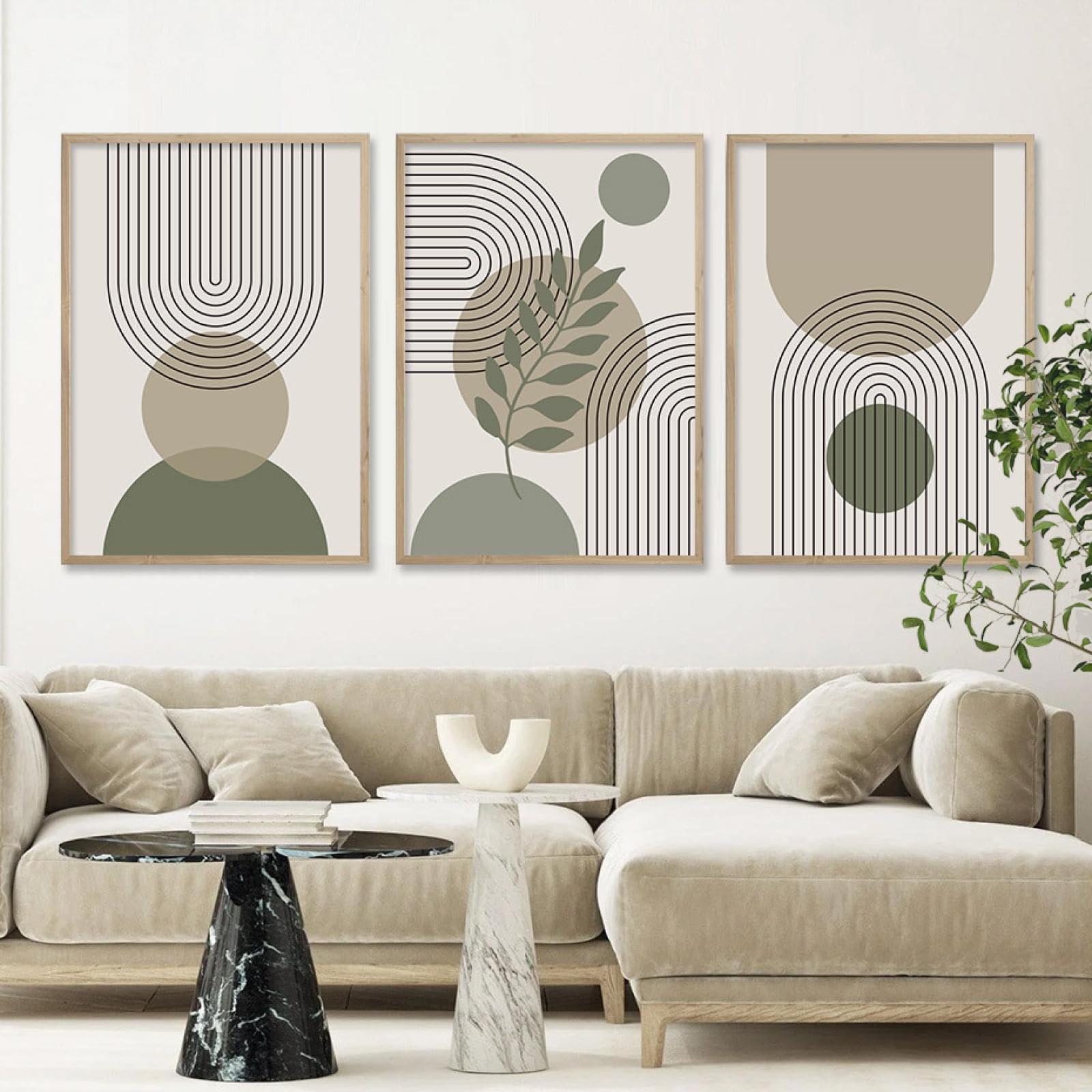 Dittelle Astratto Verde Salvia Botanico Poster Metà del Secolo Moderna Arte della Parete Pittura su Tela Stampe Immagini Soggiorno Decor 50x70 cm-3 Pezzi Senza Cornice