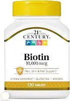 21st Century, Biotina, 10.000 mcg, 120 Tabletes