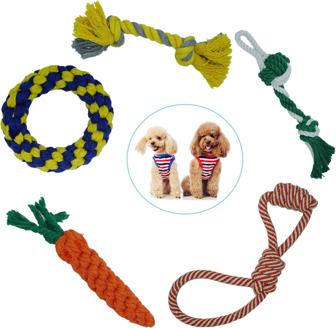 Way&Wil Dog Rope Toys Pet Teething Chew Ropes Training Tug Toys [5 Pieces] Natural Cotton Durable for Small Medium Dogs (Rope Toy)