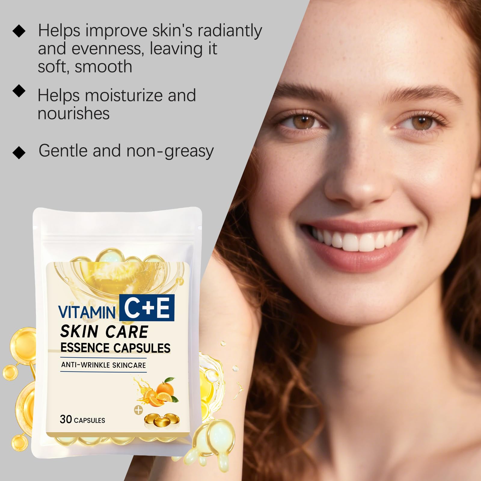 Serum z witaminą C do twarzy, 30 kapsułek, serum przeciwstarzeniowe z kolagenem, witaminą E, nawilżające, ujędrniające, wygładzające, do pielęgnacji skóry dla kobiet (8 szt.)
