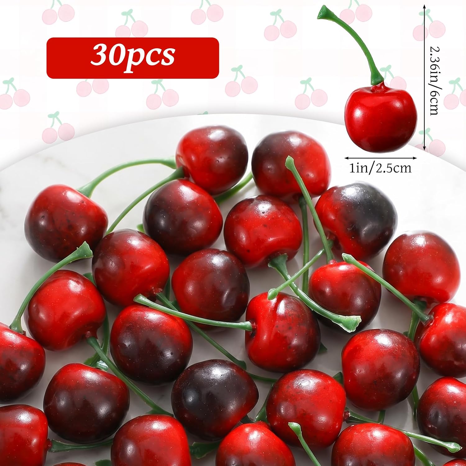 30pcs Fake Cherries, Lifelike Fake Fruit Decor, Artificial Cherries