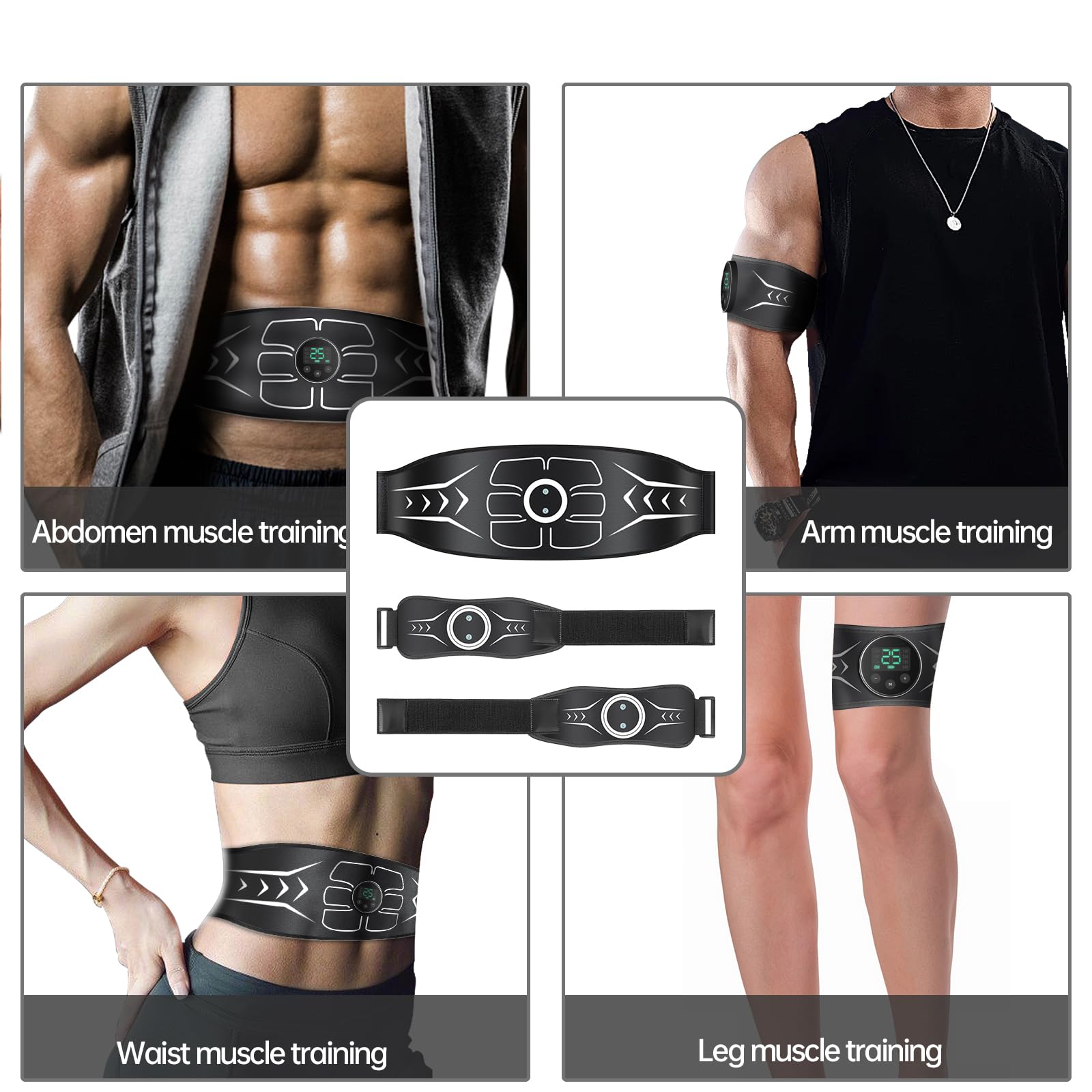 Stimulator ABS Bauchmuskelstimulator, EMS-Muskelstimulator, Bauchtrainingsgürtel für Männer und Frauen, tragbares Fitnessgerät, Büro und Zuhause für Bauch, Arme und Beine