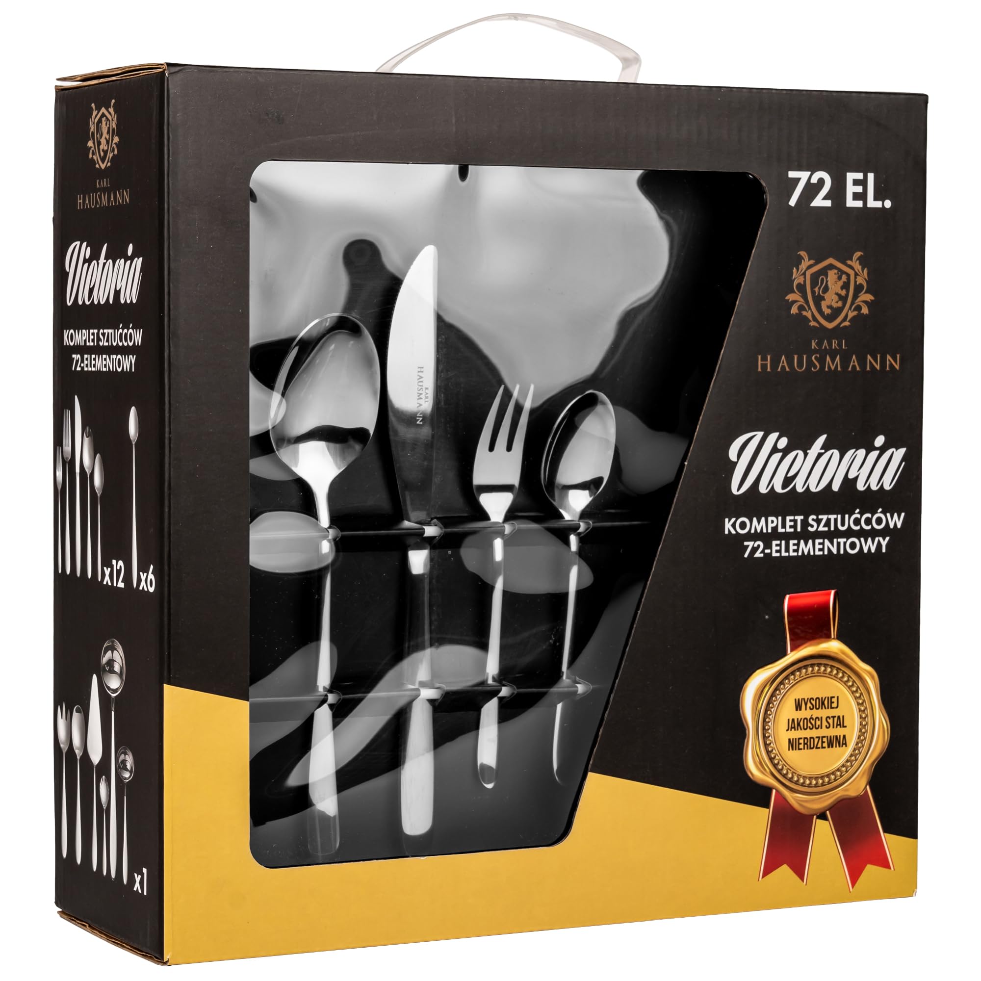 KARL HAUSMANN Set Posate 12 Persone, 72 Pezzi in Acciaio Inox 18/0 - Servizio Posate con Coltelli Forchette Cucchiai + Posate da Servizio, Scatola Regalo, Finitura Lucida, Lavabili in Lavastoviglie