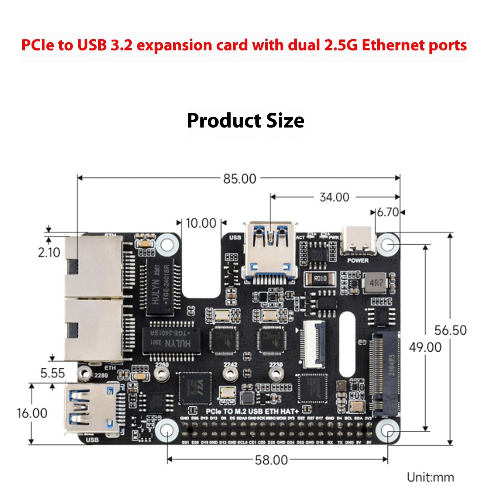 Adaptateur PCIe vers USB 3.2 pour 5, deux ports Ethernet 2, 50 G et extension de mémoire des disques durs