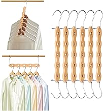 LALAGO Magic Hangers, Pack of 6 Space Saving Hangers, Multifunctional Wooden Clothes Hanger, Practical and Durable, Space Saving Hook, Multifunctional Vertical & Horizontal Hanger