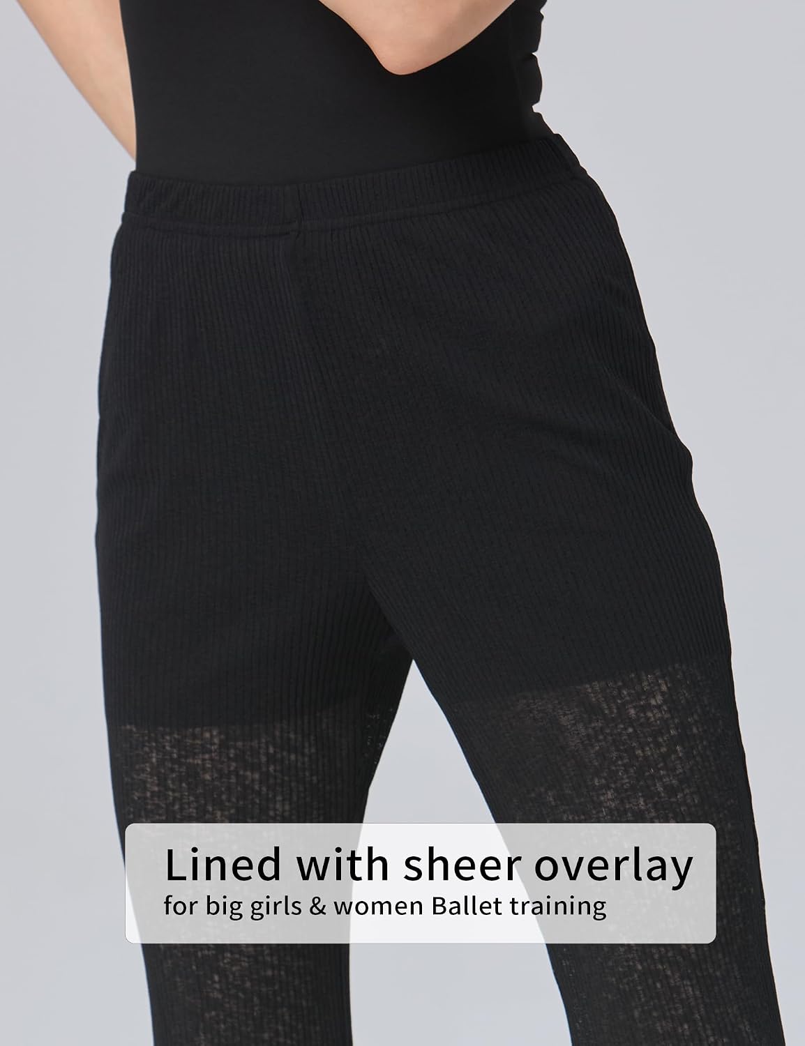 QLM semi-Sheer Flared Dance Pants for Girls & Women, Lined Dance Leggings with Sheer Overlay for ballte Training,