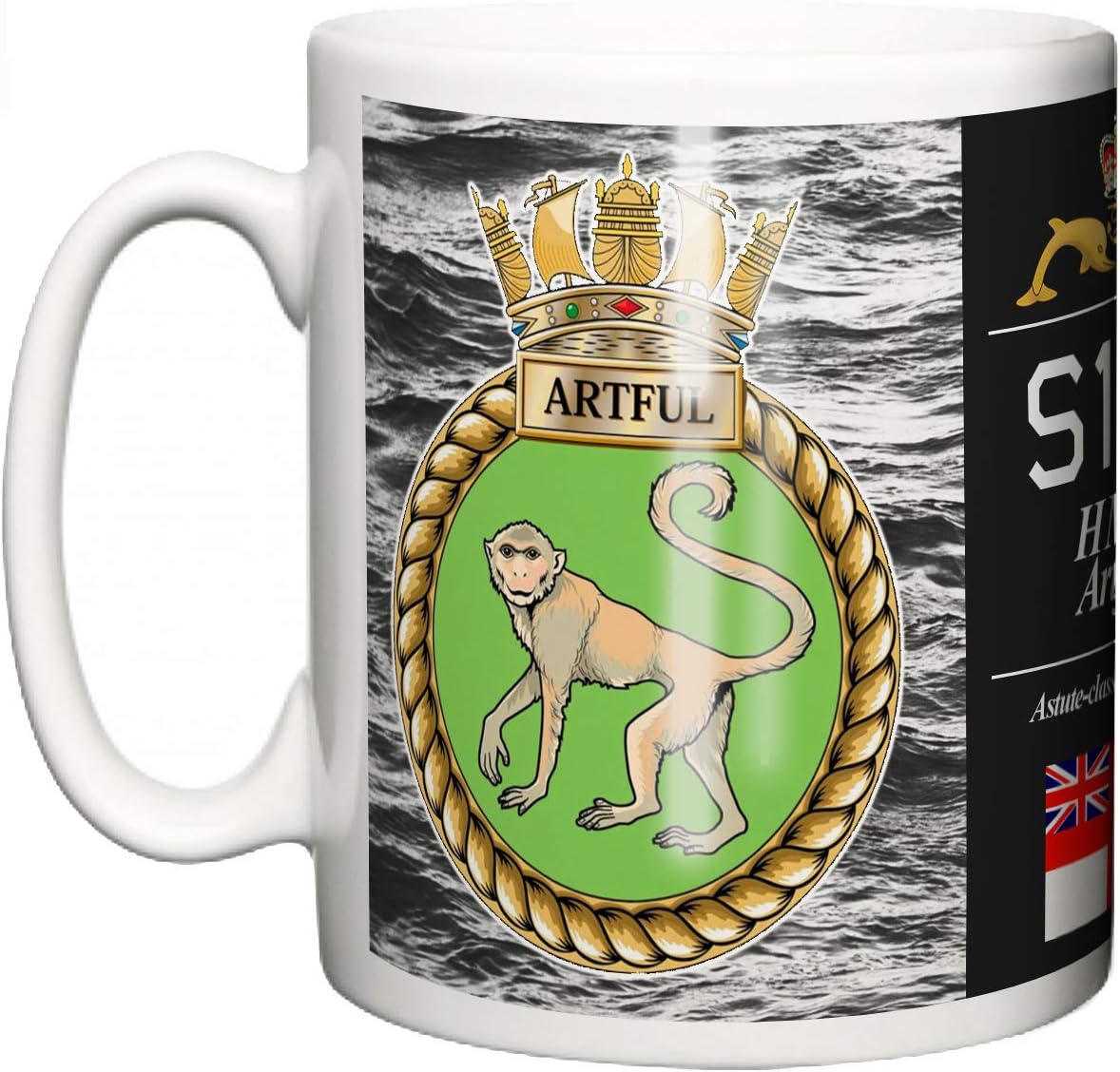 Royal Navy HMS Artful Ceramic Mug, Astute Class Attack Submarine Crest Name Pennant S121