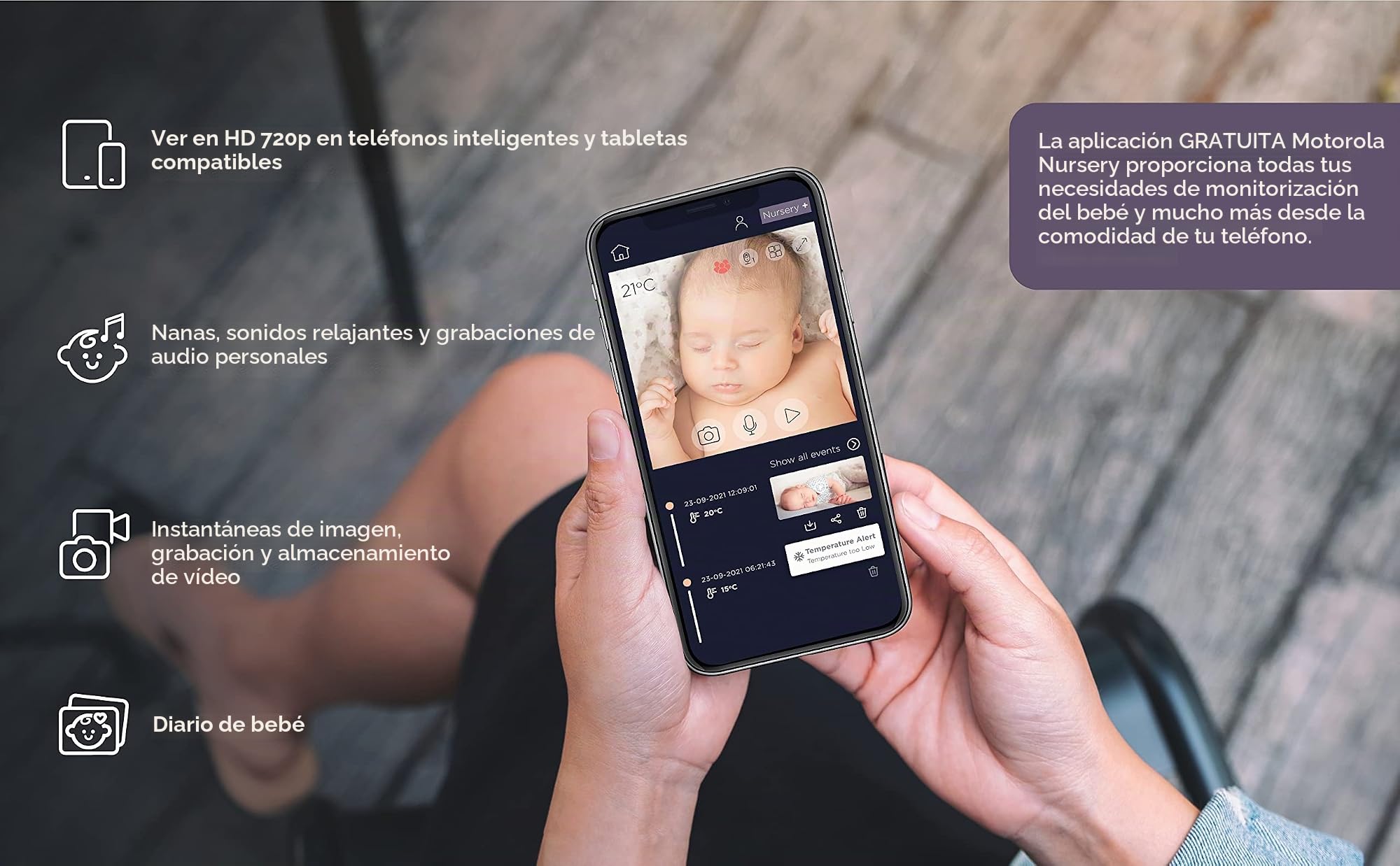 Motorola Nursery VM855 - Vigilabebés con conexión Wi-Fi con aplicación y unidad para padres de 5 pulgadas, visión nocturna, temperatura y conversación bidireccional, 480p, Sólo movimiento