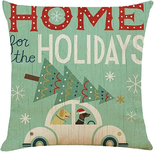 Miniatura 9 de Acronde 4 fundas de almohada cuadradas de 18 x 18 pulgadas, decoración navideña, de lino y algodón, fundas de cojín para sofá, hogar y automóvil