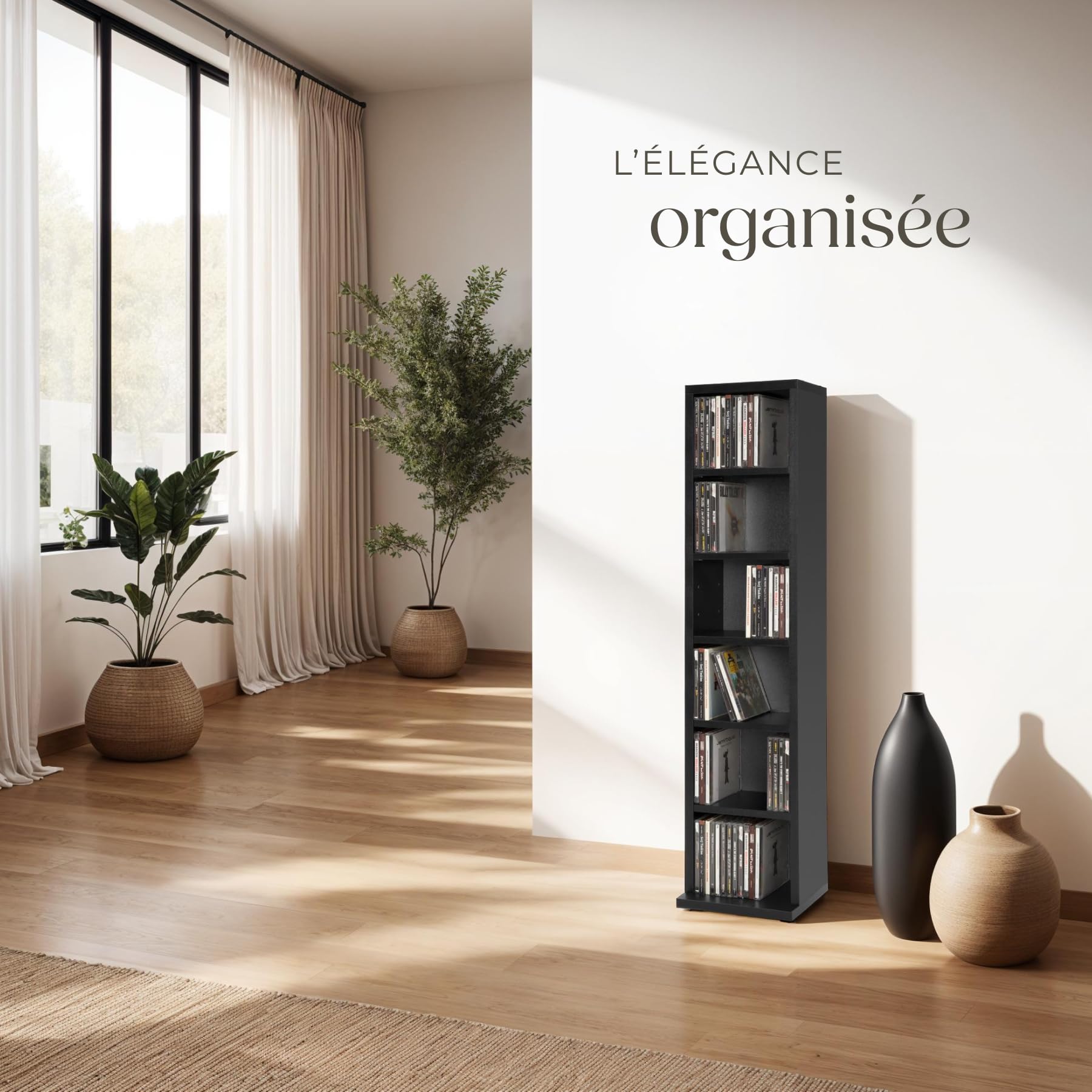 tectake® Étagère Bibliothèque Étagère Rangement CD/DVD pour 102 CDs - 90 x 21 x 20 cm Meuble de Rangement Moderne pour Rangement Bureau, Salon, Chambre, Etagere Rangement Meubles de Salon