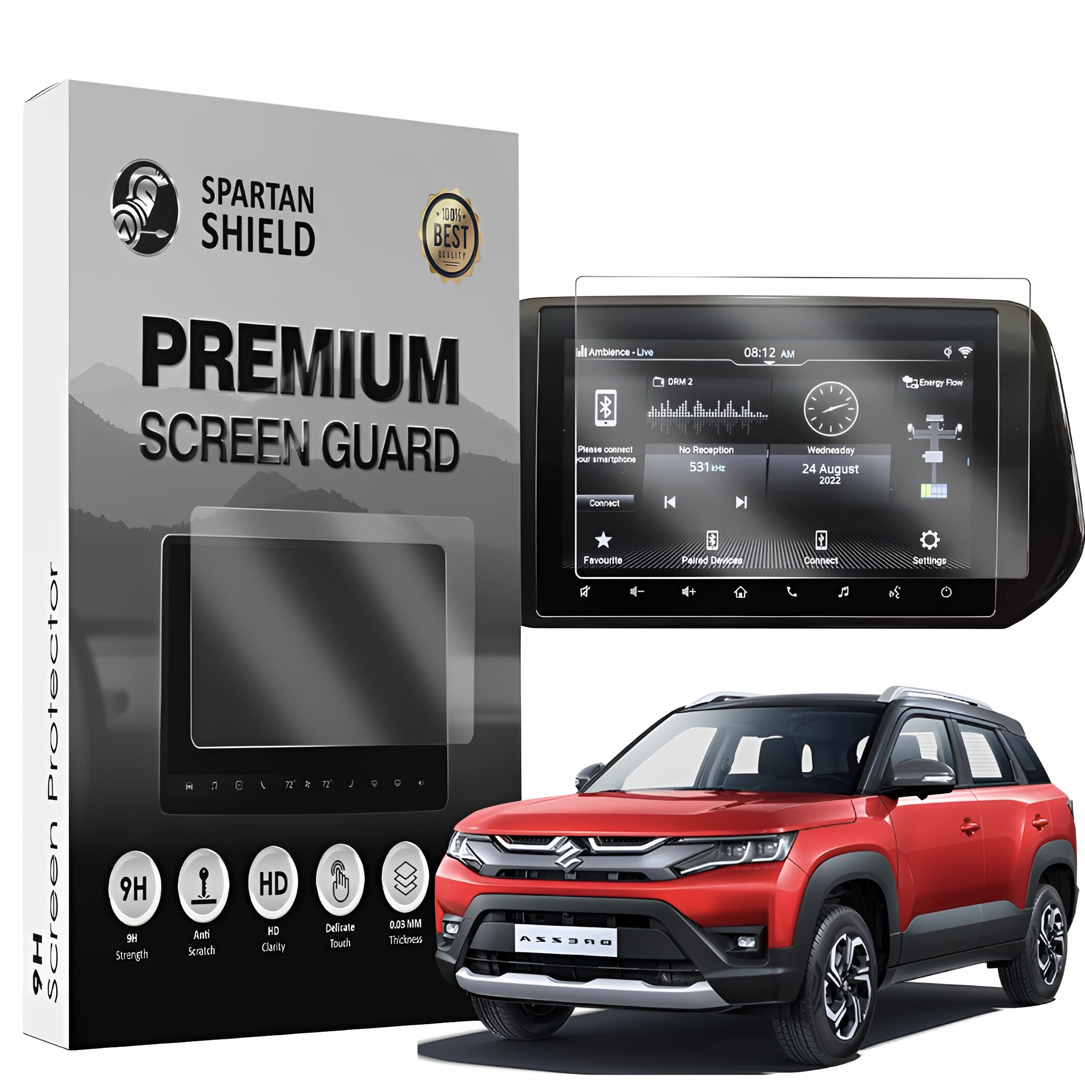 Spartan Shield 9H TouchScreen Protector for Maruti Suzuki BREZZA 2022 ZXI+ 9 INCH || Music Infotainment System Display Screen Guard || GPS Navigation Touch Screen Accessory [Not Tempered Glass] (9 Inch)