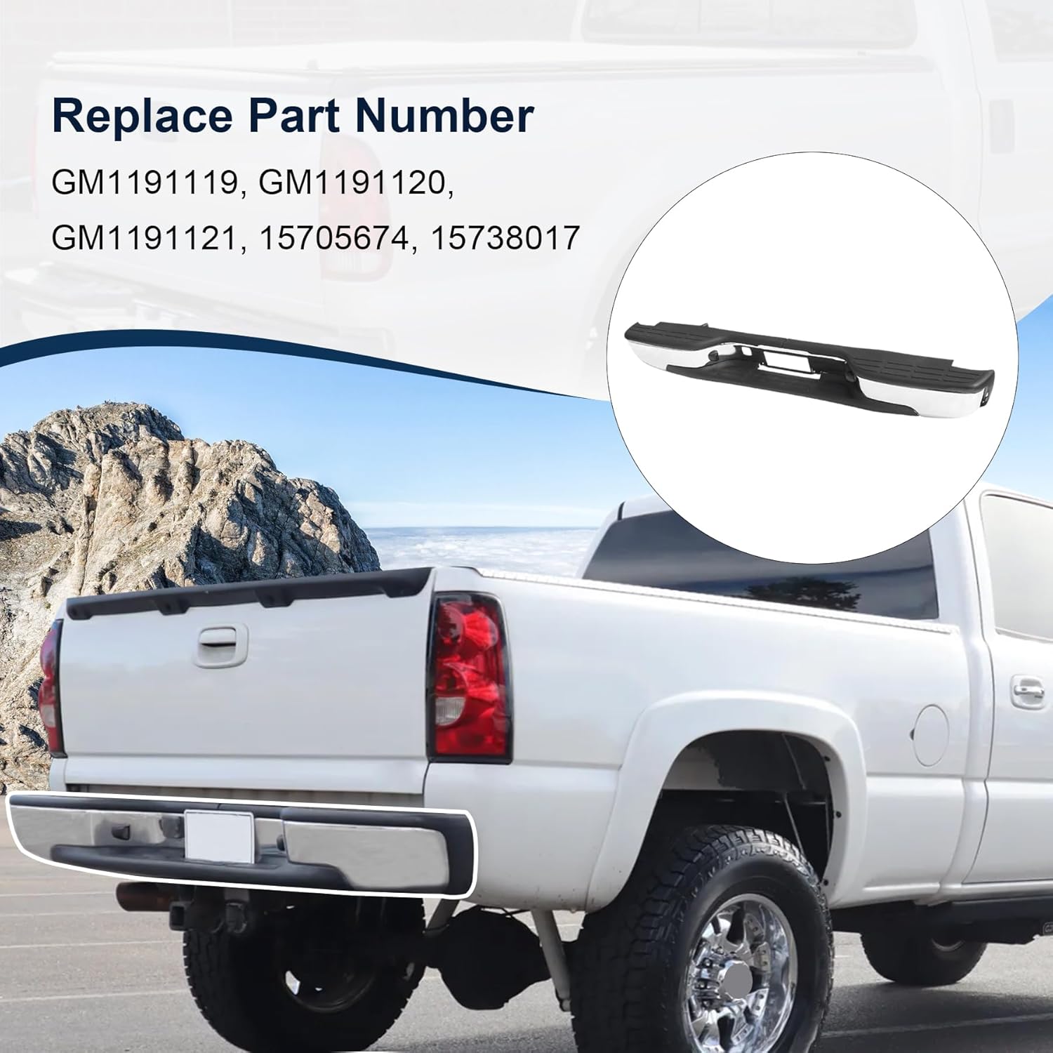 Rear Step Bumper Assembly Replacement For Chevy Chevrolet Silverado GMC Sierra 1500 2500 Classic 1999-2007 Truck Chrome Steel Back Step Bumper Replace GM1191119 15738017 15705674