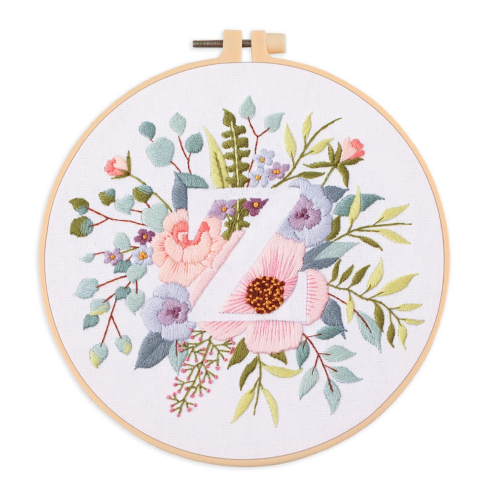 Abillyn Embroidery Starter Kit English Letter Z and Flowers Stamped with Printed Pattern Cross Stitch Embroidery Kits (Letter Z)