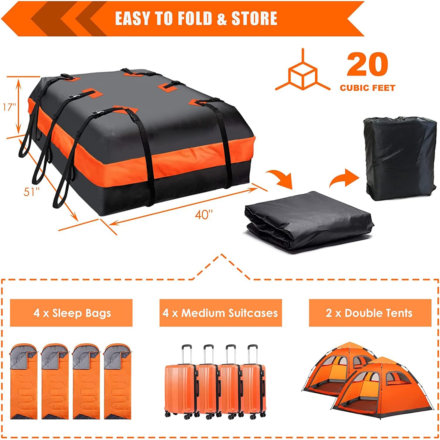 Dachbox Auto für OPEL ADAM M13, Faltbare Dachkoffer mit Anti-Rutsch-Matte, für Frachtgepäck, Reisen und Gepäcktransport,B/20cubic feet(132 * 100 * 43)