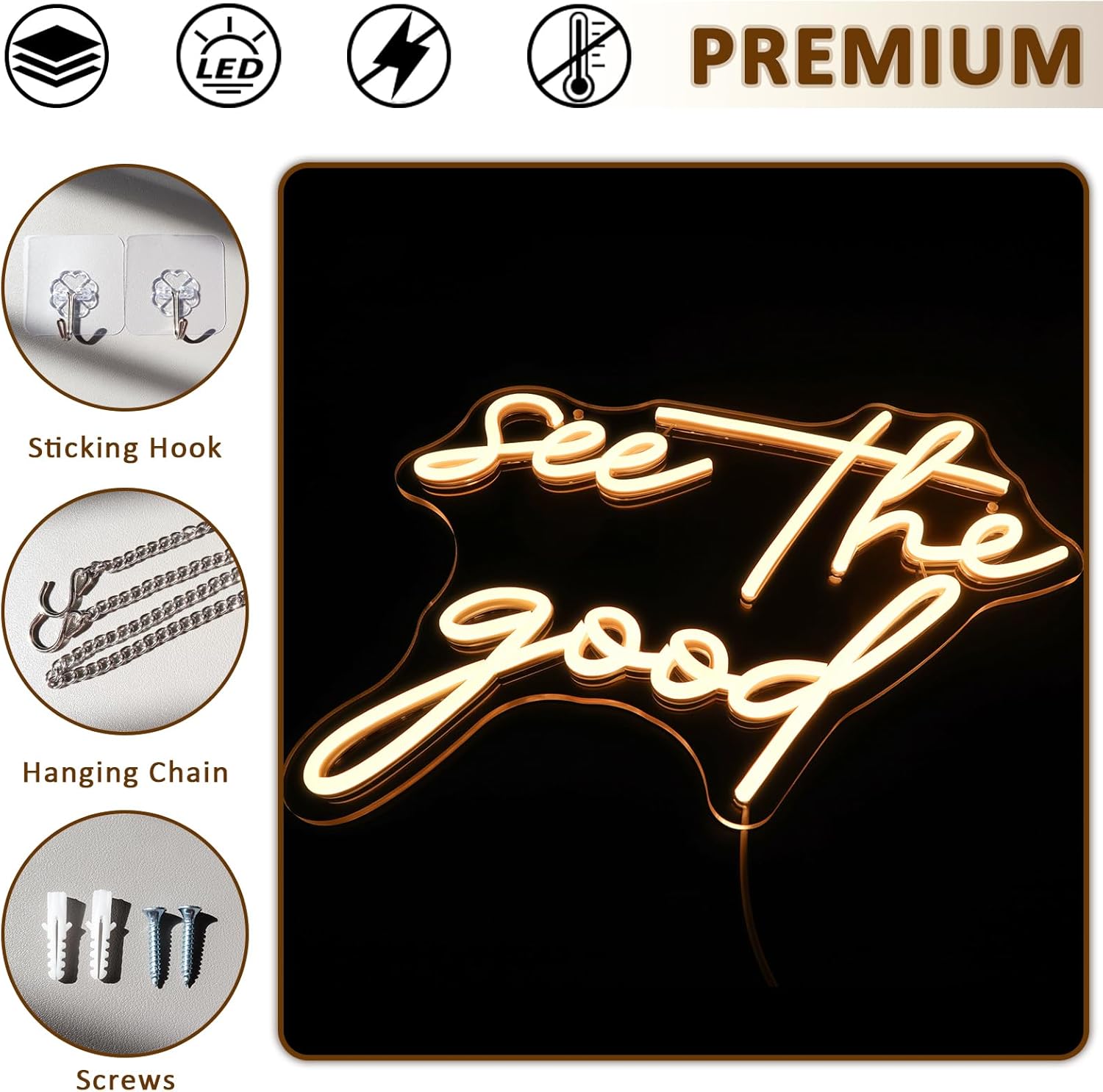 See The Good Neon Sign for Wall Decor, Warm White Led Signs for Room, USB Dimmable Neon Lights for Bedroom Home Living Room Party Cafe Business Pub Motivational Wall Art Birthday Gift