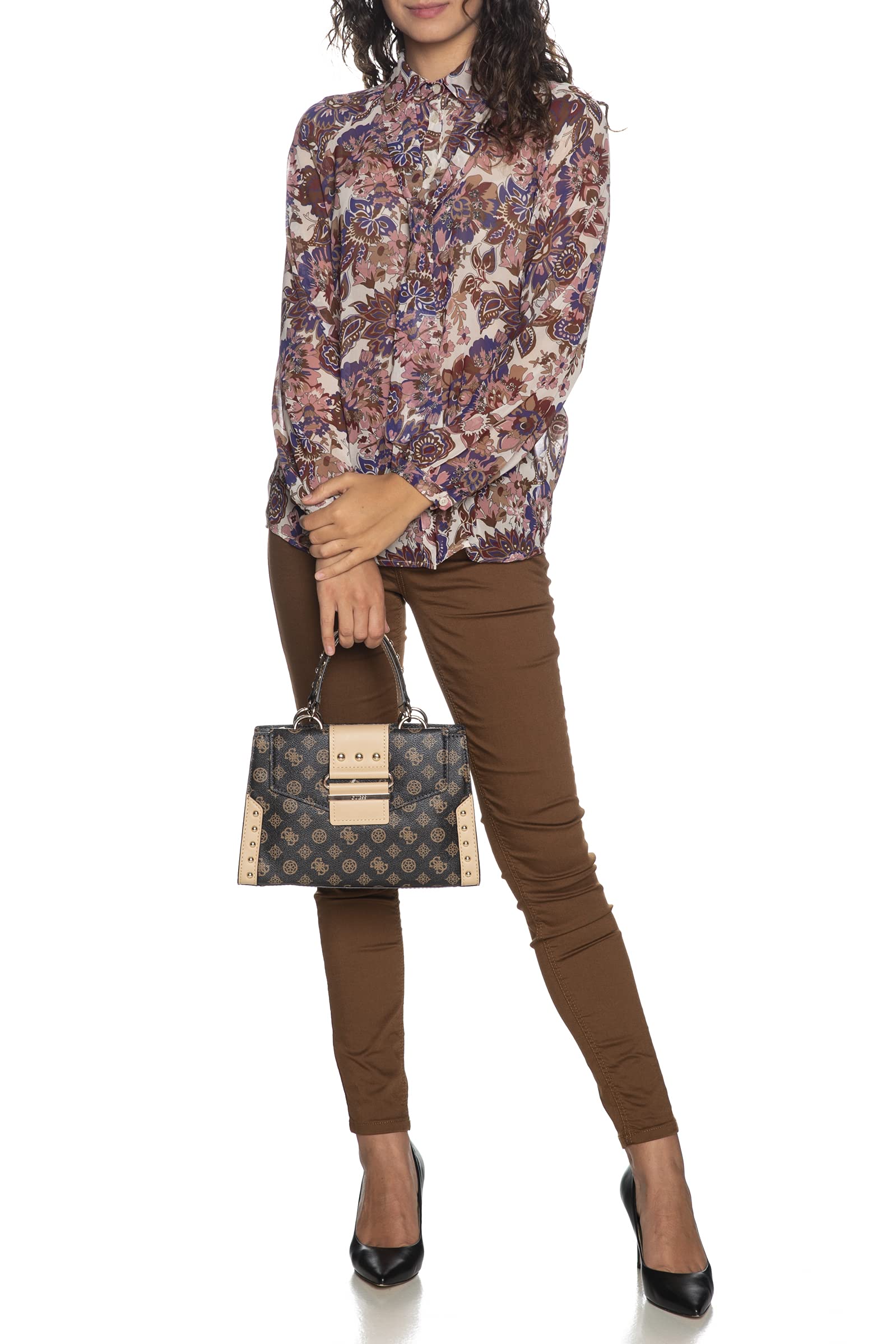 Liu Jo Damenhemd Blumendruck Cognac/Violett/Antikrosa