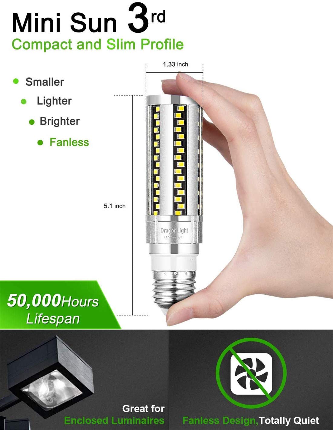 Lampadine Mais LED al Mais 2 Lampadine Super Luminose da 20 W (Equivalenti A 200 Watt) Luce Diurna 6000K 2.400 Lumen Lampadine LED E27 per Illuminazione Residenziale E Commerciale,100w e27
