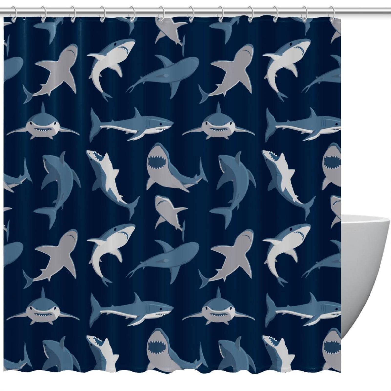 Rideau de douche requins bleus anti-flicages 183 cm pour douche enfants