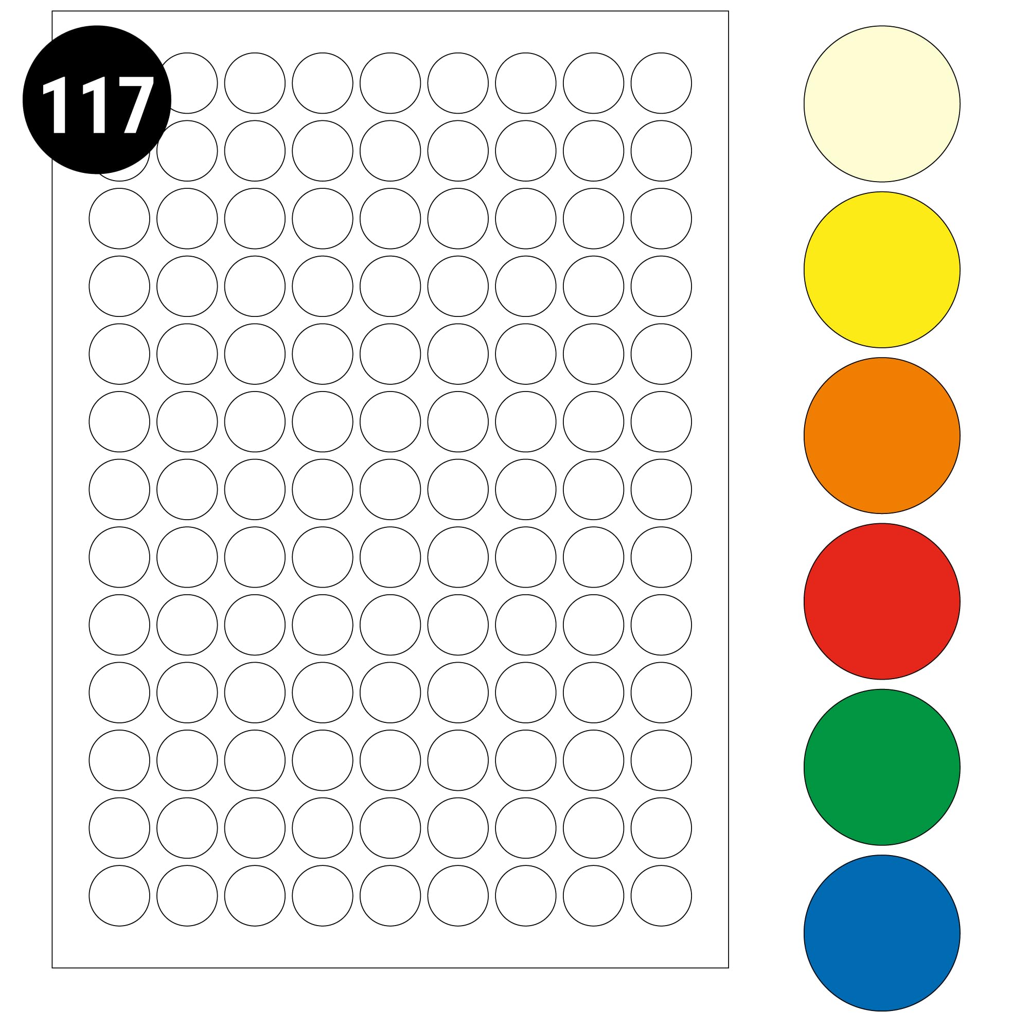 L&B Colour Range - Round Labels – 10 Sizes & 7 Vibrant Colors – A4 Sheet – Compatible with Laser & Inkjet Printers (White, 19mm 117 Labels Per Sheet 250 Sheets)