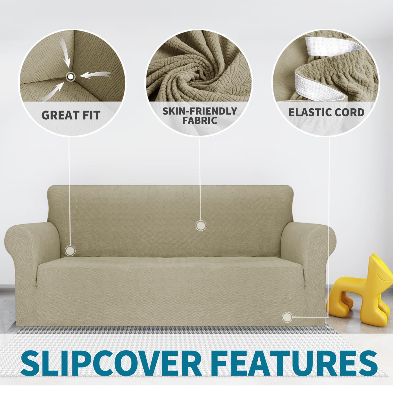 YSTELLAA Copri Divano 2 Posti con Braccioli, Jacquard Copridivani Elasticizzati, Copridivano AntiGraffio Gatto Cani, Universale Moderno Sofa Cover, Copridivano Antiscivolo Lavabili, Cachi