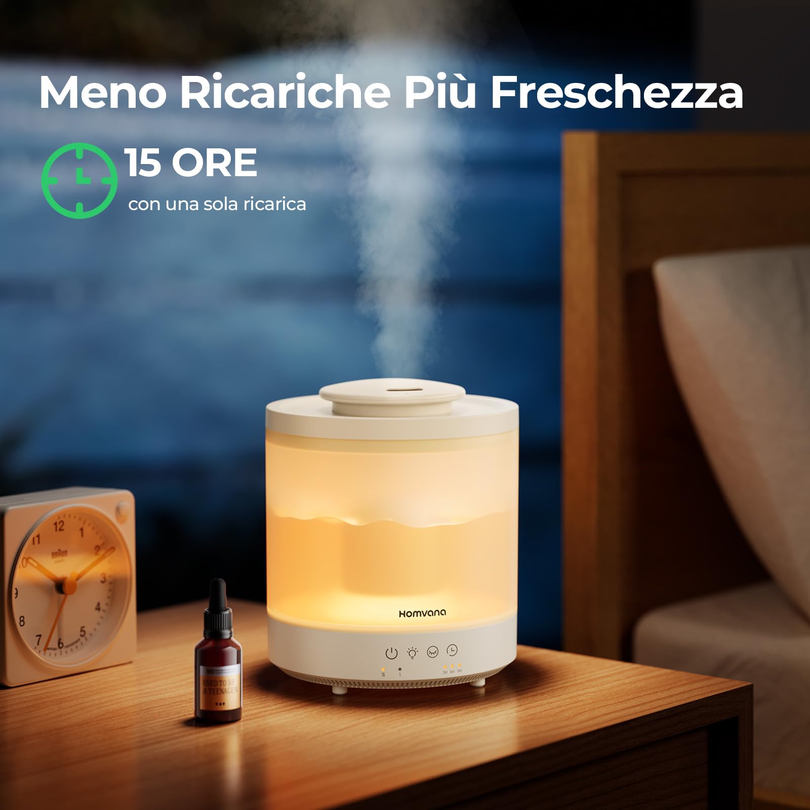 Homvana Humidificateur d'air Diffuseur 1.5L, humidificateur d'air chambre, Humidifier d'air bébé Chambre, Cool Mist, Plante, BPA Free, 7 Color Light, Office, Brumisateur Huiles Essentielles