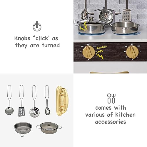 Miniatura 4 de Juego de juguetes de cocina de madera con luz, juego de cocina para niños, fregadero con grifo, horno, microondas, juego de utensilios de cocina