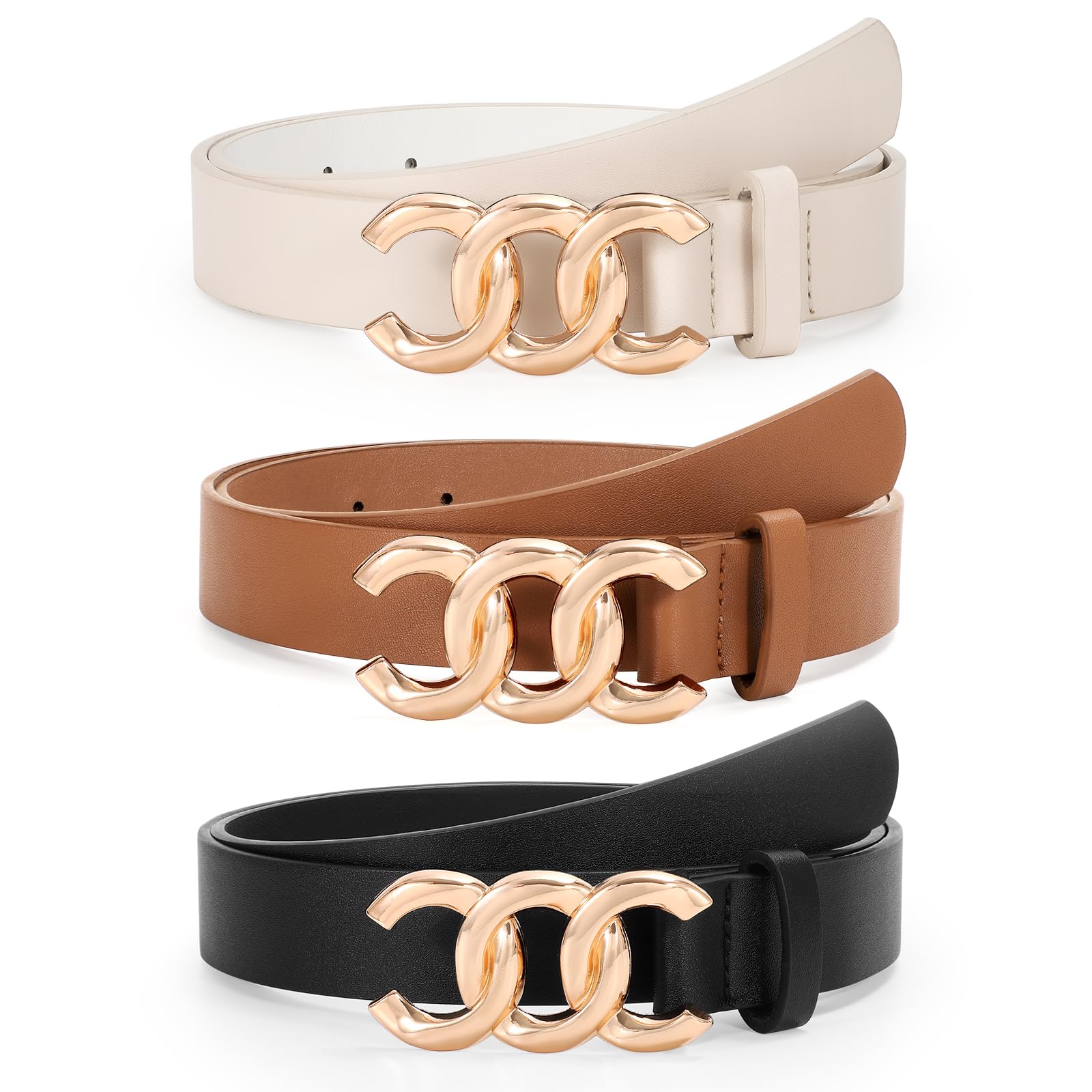 TRIWORKS 3 Pack Womens Belts for Jeans Pants Fashion Waist Belts for Ladies Leather Belts
