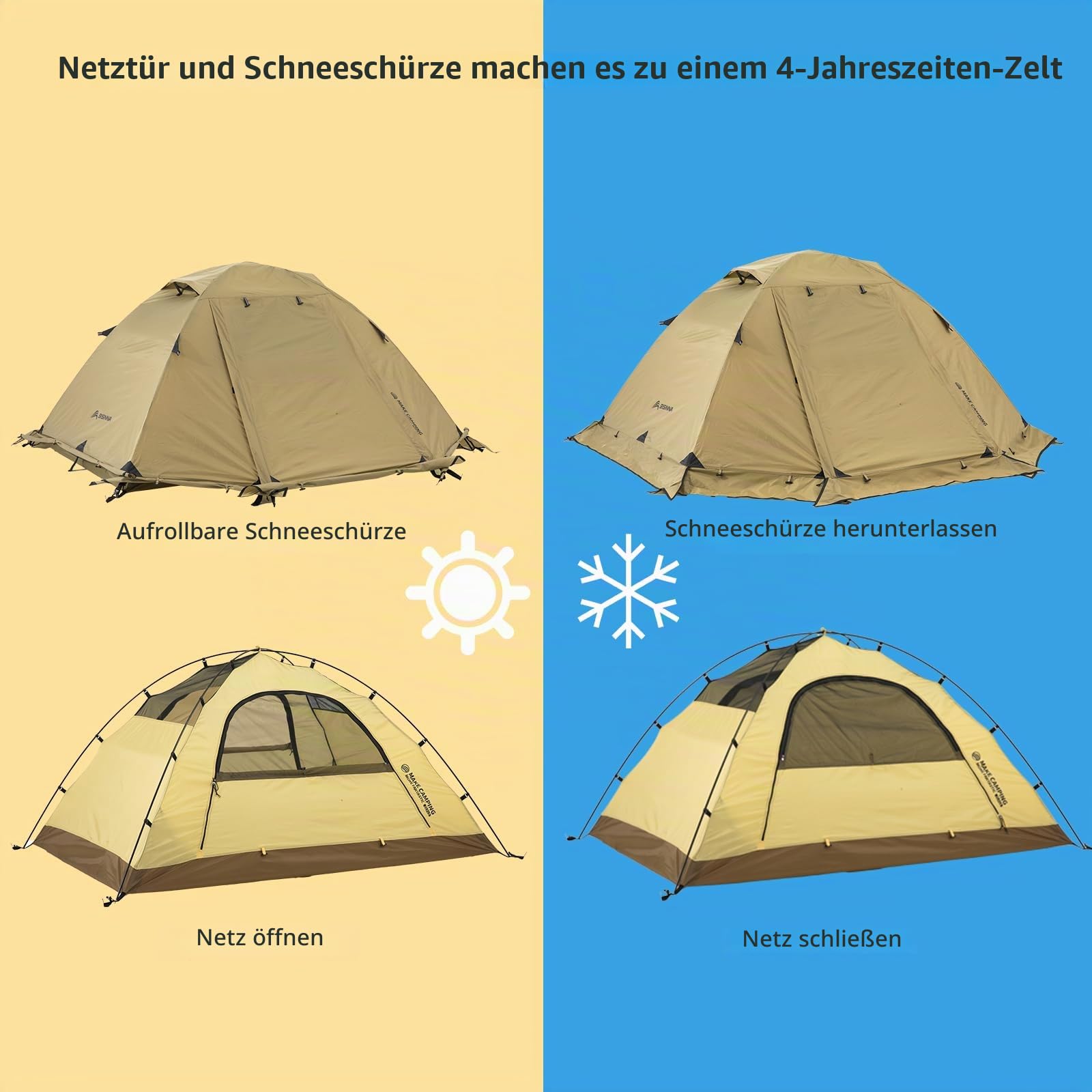 BISINNA 4-Jahreszeiten-Zelt für Rucksackreisen, Winterzelte, 2 Personen, leicht, kaltes Wetter, wasserdicht, doppellagig, Ganzjahreszelt, Aluminium-Legierung, einfache Einrichtung für Camping, Wandern