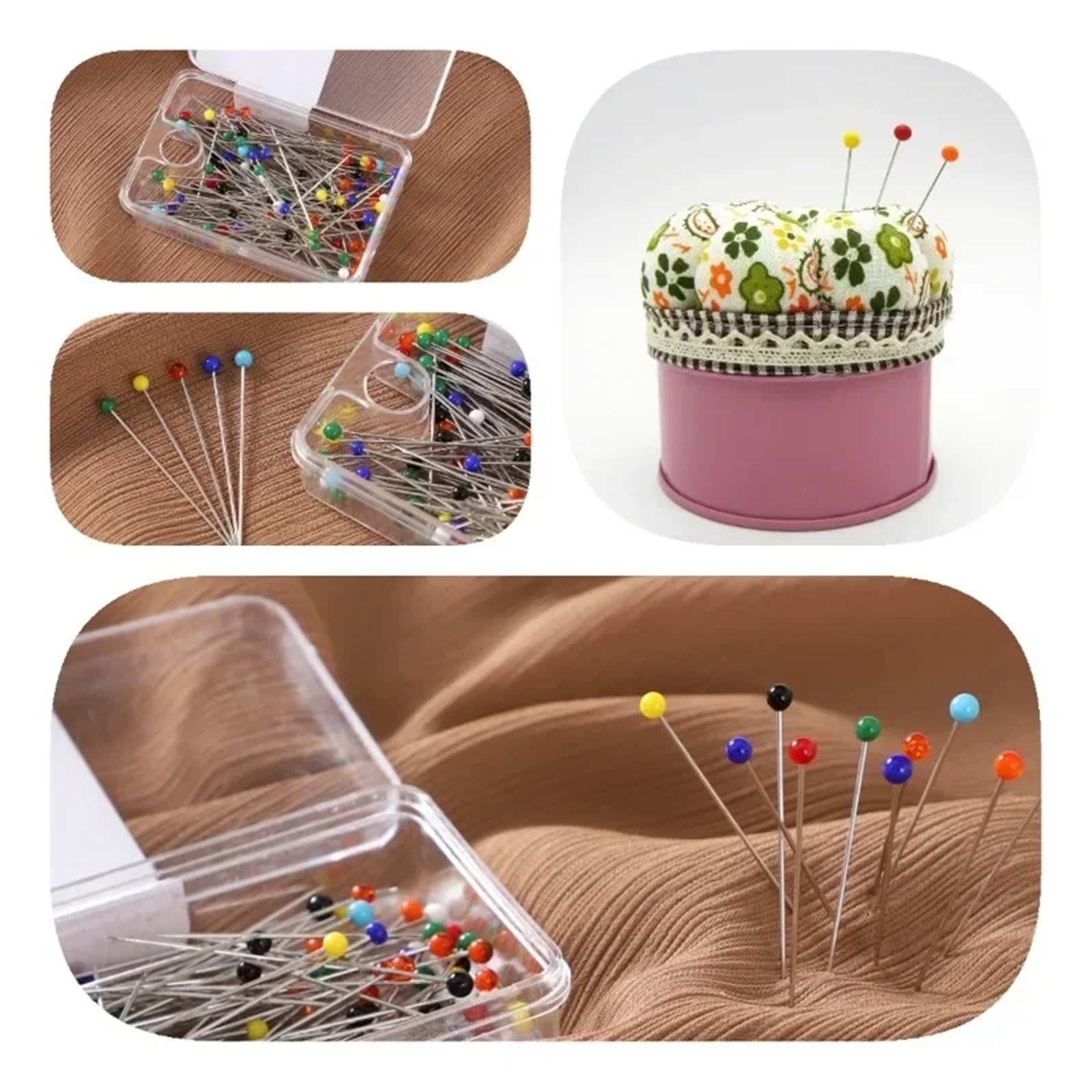 2000 alfileres de cabeza de cristal coloridos, pasadores redondos rectos para costura, accesorios de costura (2000 unidades, blanco)