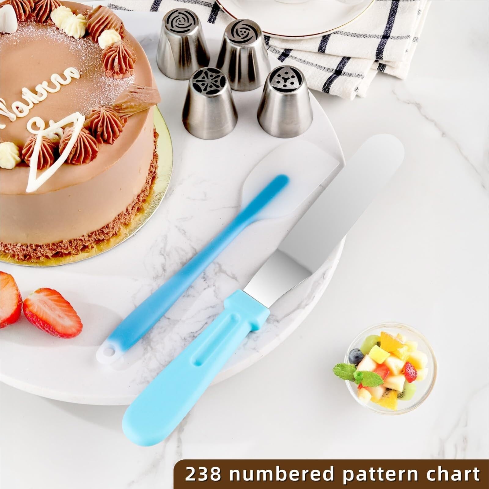 douille patisserie Kit de 138 accessoires de décoration de gâteaux, comprenant des poches à douille et des douilles, rose Décoration(Blue (236 PCS))