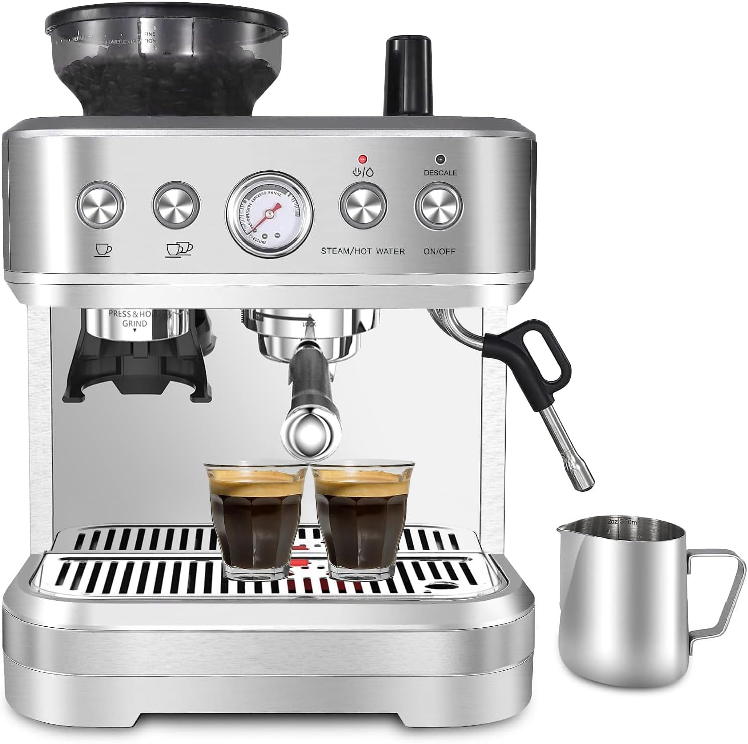 Bean to Cup Coffee Machine - Coffee Maker with Grinder and Milk Frother, 15 Bar Italian Pump - Barista Express with 2 Capacity Options for Espresso, Cappuccino & Latte