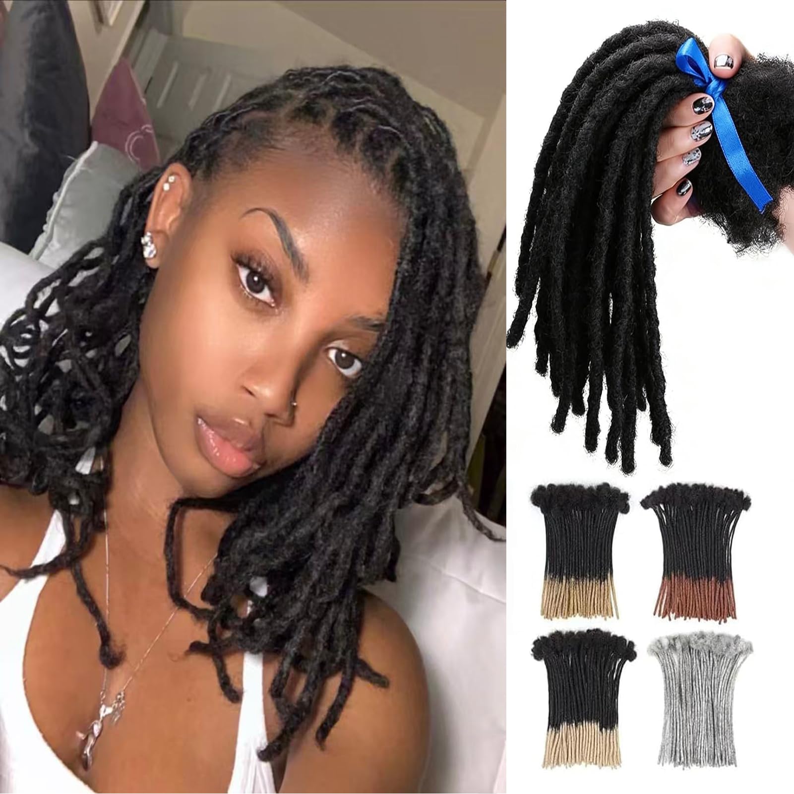 Photo 1 of 0.6cm Loc Extensions Human Hair 6-12 Inch 50 Strands Dreadlock Extensions Human Hair for Man/Women Full Handmade Dreads Can be Dyed(6inch)