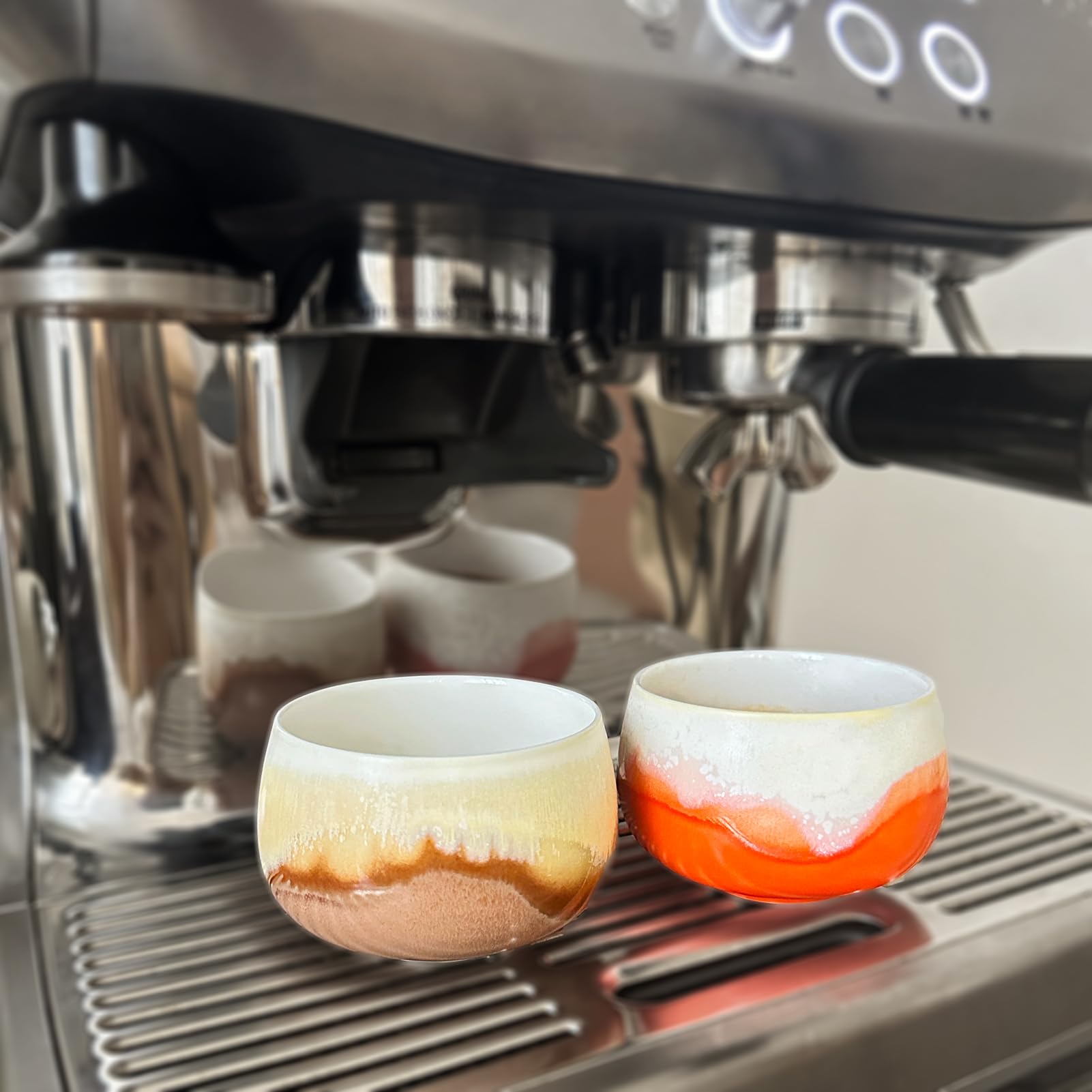 Cappuccinotassen SET 4x210ml-Weiß, Hochwertige Tassen aus Porzellan, Handgefertigte bunte Kaffeetassen, Keramik Teetassen ohne Henkel, spülmaschinenfest, Latte Macchiato, Cappuccino