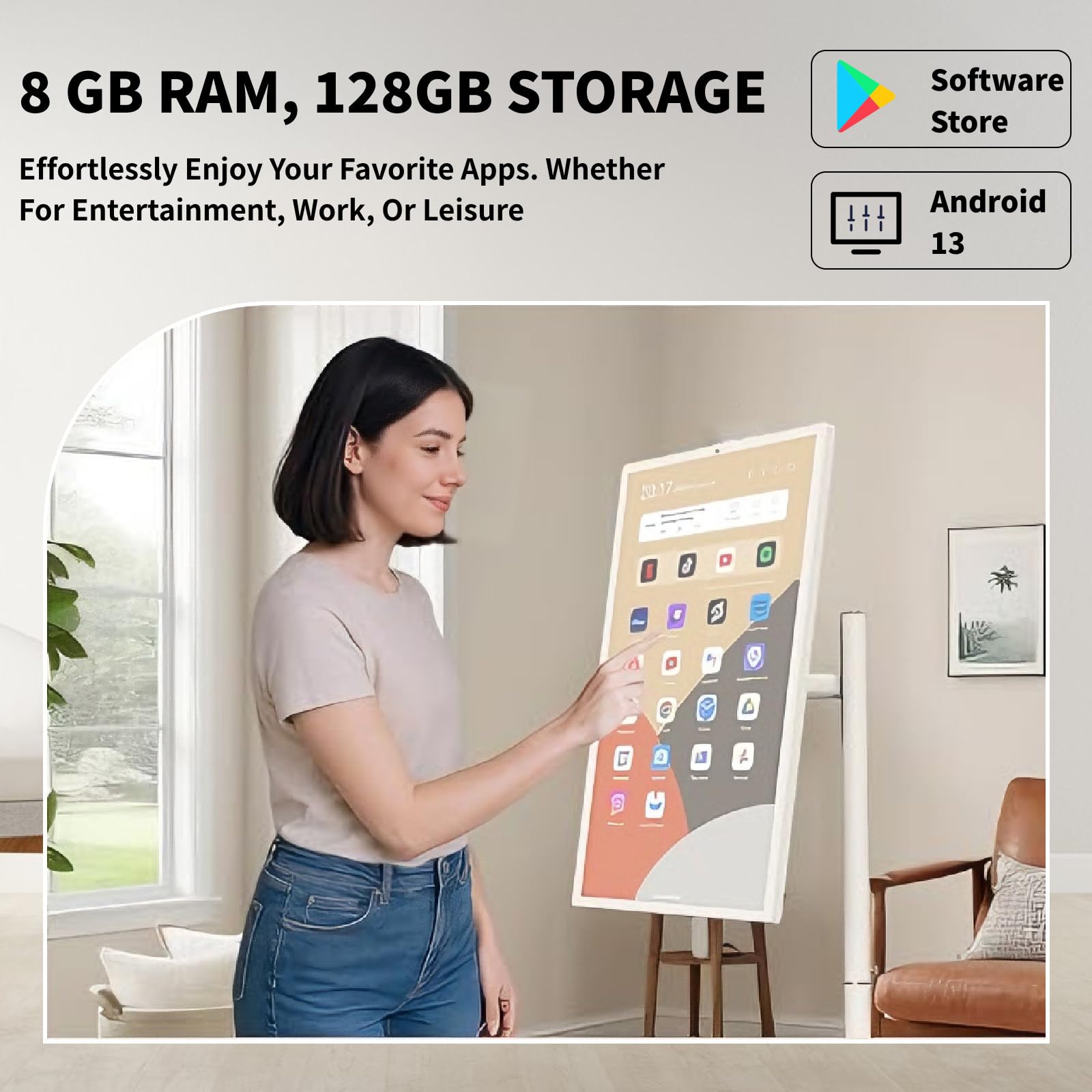 SHAHRYAR 27"/32" Moniteur Intelligent Portable,1080p/4k Téléviseur à écran Tactile, 8+128go,Téléviseur Mobile à écran Tactile Rotatif avec 13mp Caméra 27"-1080p