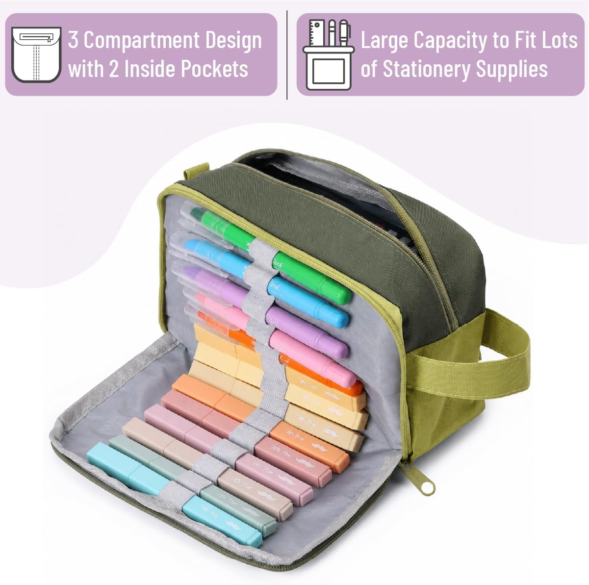 - High Capacity cil Case, Large cil Pouch with 3 Compartments and 2 Pockets, Large cil Bag with Smooth Zipper, Cute cil Case Pouch Organizer, School Supplies for Teens thumbnail