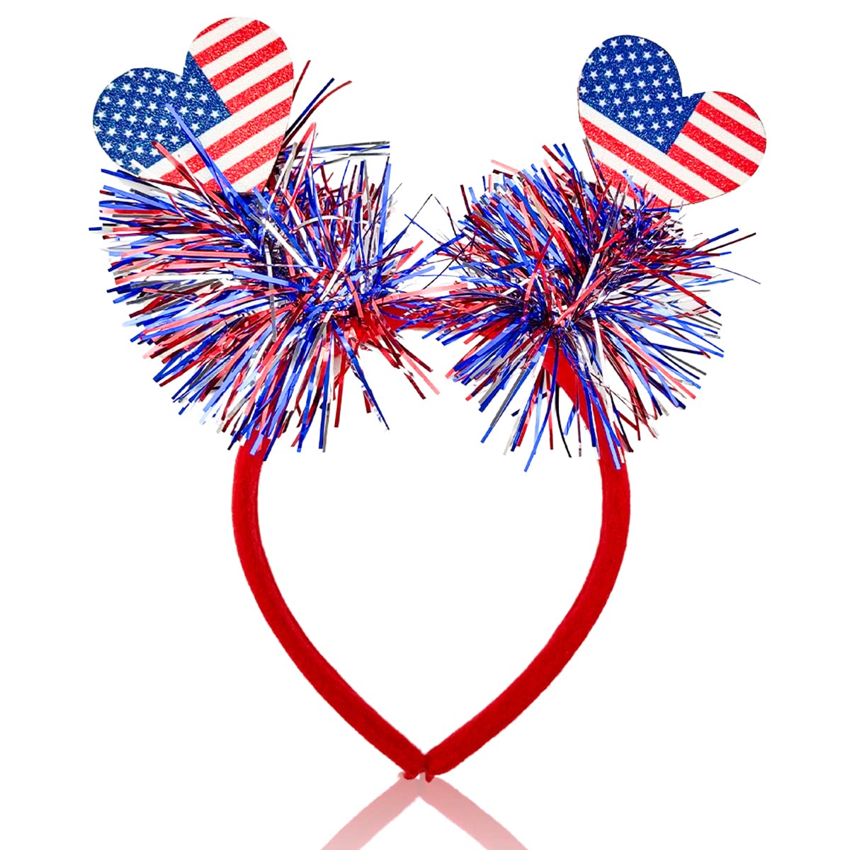 Doneace4th of July Headband USA Hair Supplies Independence Day Bow Hair Decorations Patriotic Party Hair Band Two Hearts Colorful Tassels Hair Hoop Holiday Favors Head Boppers Headwear Hair Accessories 1PCS